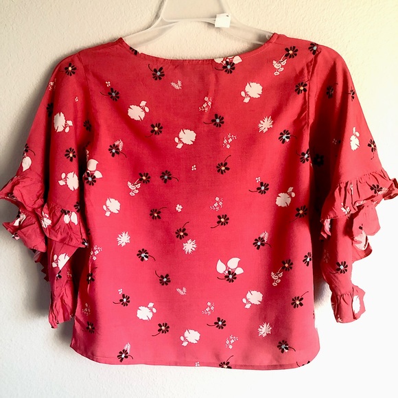 Coral pink short top- frill sleeves.Zink London - Picture 2 of 13